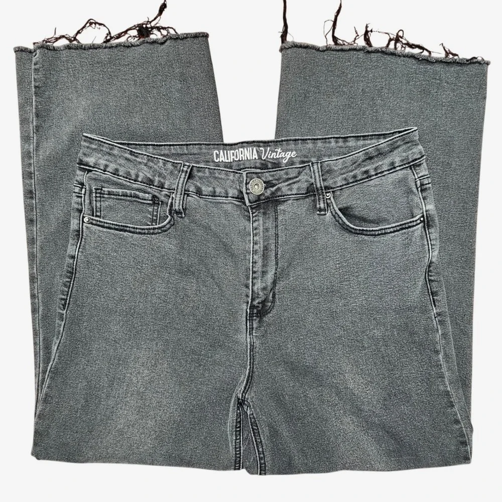 California Vintage Wide Leg Jeans Womens 13/31 Grey Frayed Raw Hem Grunge Y2K